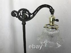 Antique Vtg Victorian Floor Bridge Lamp Arts & Crafts Deco Seahorse, Glass Shade