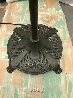 Antique Vtg Victorian Floor Bridge Lamp Arts & Crafts Deco Seahorse, Glass Shade