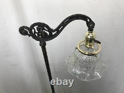 Antique Vtg Victorian Floor Bridge Lamp Arts & Crafts Deco Seahorse, Glass Shade