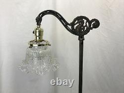 Antique Vtg Victorian Floor Bridge Lamp Arts & Crafts Deco Seahorse, Glass Shade