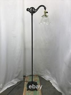 Antique Vtg Victorian Floor Bridge Lamp Arts & Crafts Deco Seahorse, Glass Shade