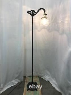 Antique Vtg Victorian Floor Bridge Lamp Arts & Crafts Deco Seahorse, Glass Shade