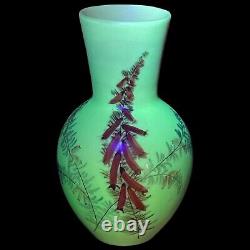 Antique WEBB Burmese Custard Hand Painted FIRECRACKER FLOWERS Glass Vase