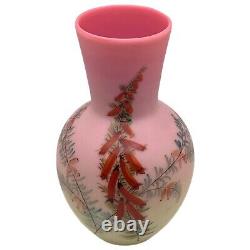 Antique WEBB Burmese Custard Hand Painted FIRECRACKER FLOWERS Glass Vase