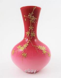 Antique WEBB /Jules Barbe PEACHBLOW art glass 5.5 VASE GOLD Flowers c1880s