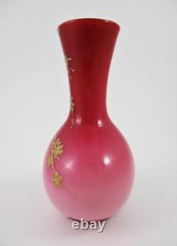 Antique WEBB /Jules Barbe PEACHBLOW art glass 5.5 VASE GOLD Flowers c1880s