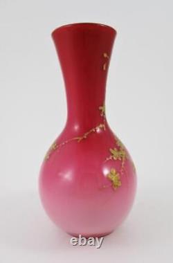 Antique WEBB /Jules Barbe PEACHBLOW art glass 5.5 VASE GOLD Flowers c1880s