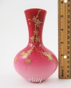 Antique WEBB /Jules Barbe PEACHBLOW art glass 5.5 VASE GOLD Flowers c1880s
