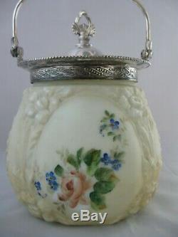 Antique Wave Crest Biscuit Cracker Jar Victorian Molded Art Glass CF Monroe