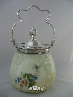 Antique Wave Crest Biscuit Cracker Jar Victorian Molded Art Glass CF Monroe