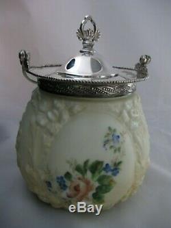 Antique Wave Crest Biscuit Cracker Jar Victorian Molded Art Glass CF Monroe