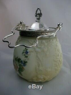 Antique Wave Crest Biscuit Cracker Jar Victorian Molded Art Glass CF Monroe