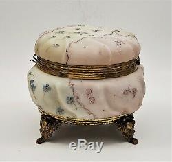 Antique Wave Crest Helmschmied Swirl Brass Footed & Hinged Jewelry Dresser Box