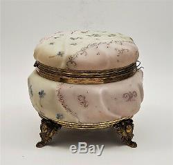 Antique Wave Crest Helmschmied Swirl Brass Footed & Hinged Jewelry Dresser Box