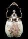 Antique Wave Crest Wavecrest Art Glass Biscuit Jar Shiny Lid Flowers Decoration