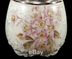 Antique Wave Crest Wavecrest Art Glass Biscuit Jar Shiny LID Flowers Decoration