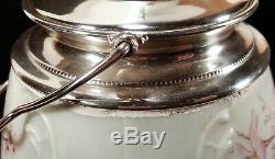 Antique Wave Crest Wavecrest Art Glass Biscuit Jar Shiny LID Flowers Decoration