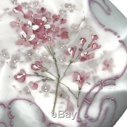 Antique Wavecrest Art Glass Footed Dresser Box Metal Handpainted Floral Unsigned