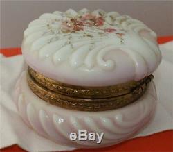 Antique Wavecrest puffy Powder Box hinged victorian hand painted glass