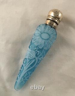 Antique Webb Victorian Art Glass Cameo Blue Scent Bottle Perfume English -as Is