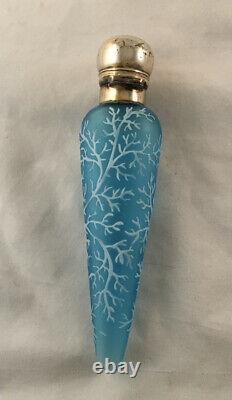 Antique Webb Victorian Art Glass Cameo Blue Scent Bottle Perfume English -as Is