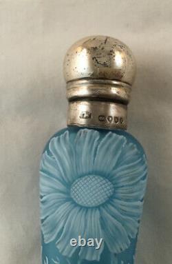 Antique Webb Victorian Art Glass Cameo Blue Scent Bottle Perfume English -as Is