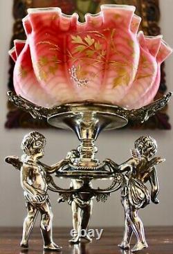 Antique Wilcox Victorian Cranberry Glass Cherub Bride's Basket Art Glass