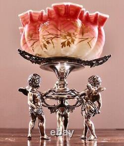 Antique Wilcox Victorian Cranberry Glass Cherub Bride's Basket Art Glass