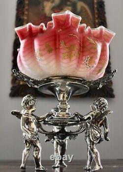Antique Wilcox Victorian Cranberry Glass Cherub Bride's Basket Art Glass