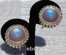 Antique c 1900 Victorian SAPHIRET Bohemian Art Glass Gold-Filled Earrings