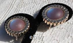 Antique c 1900 Victorian SAPHIRET Bohemian Art Glass Gold-Filled Earrings