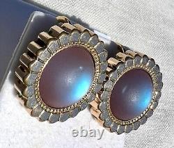 Antique c 1900 Victorian SAPHIRET Bohemian Art Glass Gold-Filled Earrings