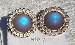 Antique c 1900 Victorian SAPHIRET Bohemian Art Glass Gold-Filled Earrings