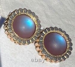 Antique c 1900 Victorian SAPHIRET Bohemian Art Glass Gold-Filled Earrings