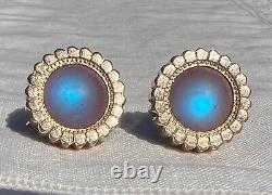 Antique c 1900 Victorian SAPHIRET Bohemian Art Glass Gold-Filled Earrings