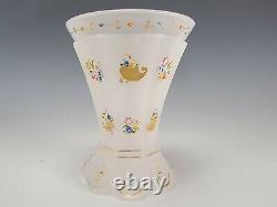 Antique c1840 Annathal Bohemian Opaline Enameled Glass Beaker Vase