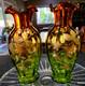 Antique C1880 Victorian Rubena Verde Art Glass Table Vases Amethyst Green Pair 2