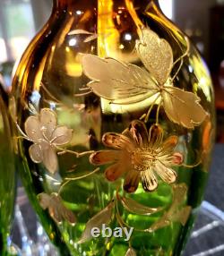 Antique c1880 VICTORIAN RUBENA VERDE ART GLASS TABLE VASES Amethyst Green PAIR 2 Antique c1880 VICTORIAN RUBENA VERDE ART GLASS TABLE VASES Amethyst Green PAIR 2