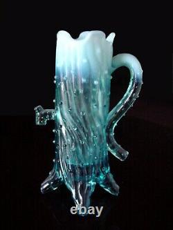 Antique ca 1905 NORTHWOOD BLuE OpaLeSceNT Novelty Town Pump Vase & Trough Dish