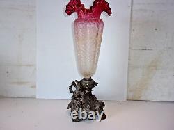 Antique cherub art cranberry glass tulip vase victorian