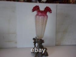 Antique cherub art cranberry glass tulip vase victorian