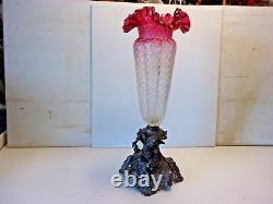 Antique cherub art cranberry glass tulip vase victorian