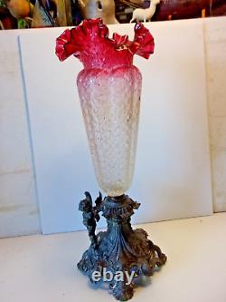 Antique cherub art cranberry glass tulip vase victorian