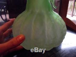 Antique rare Green Satin Art glass Vase Melon Gourd Onion Form Blown Victorian