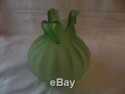 Antique rare Green Satin Art glass Vase Melon Gourd Onion Form Blown Victorian