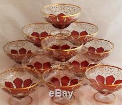 Antique set 12 Bohemian hand painted Moser style dessert footed bowl compotes
