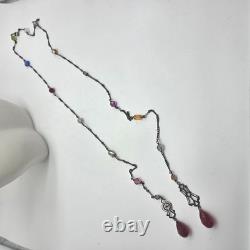 Antique victorian art deco lingerie necklace czech glass AB sterling silver 42in