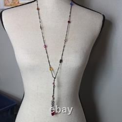 Antique victorian art deco lingerie necklace czech glass AB sterling silver 42in