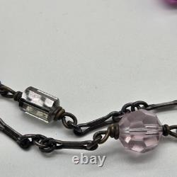 Antique victorian art deco lingerie necklace czech glass AB sterling silver 42in