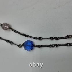 Antique victorian art deco lingerie necklace czech glass AB sterling silver 42in